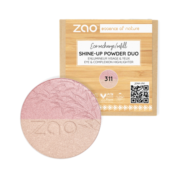 Recharge, Shine-up, Enlumineur et poudre magique irisée - 100% naturel, Bio & Vegan - N° 311, Duo - Zao