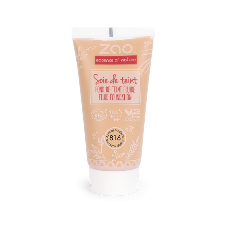 Soie de teint (Fond de teint fluide) - 100% naturel, Bio & Vegan - N°816, Medium abricot - Zao