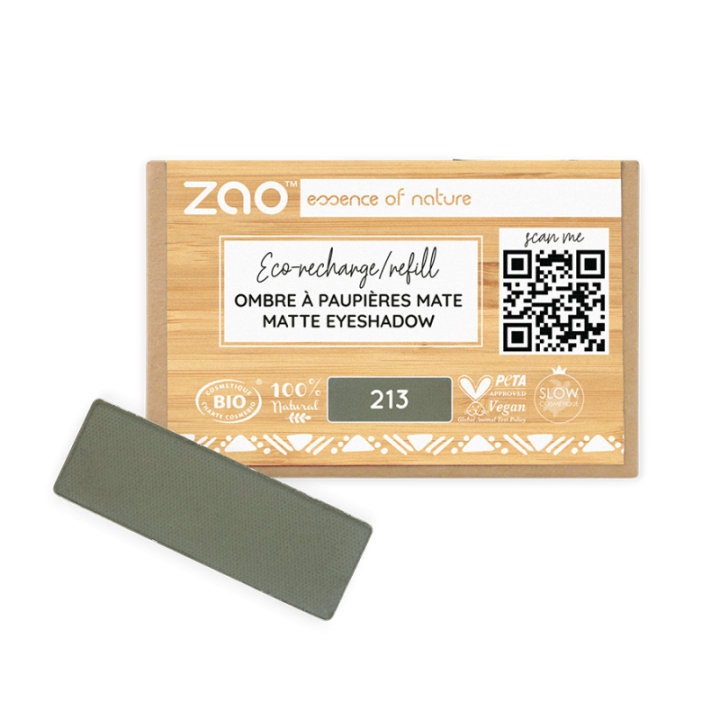 Matte Lidschatten (in rechteckiger Nachfüllpackung) - 100% natürlich, Bio & Vegan - Nr. 213, Militärgrün - Zao