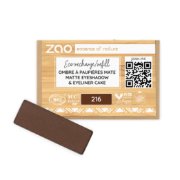 Fard à Paupières mats (en recharge rectangulaire) - 100% naturel, Bio & Vegan - N° 216, Brun/Eyeliner cake - Zao