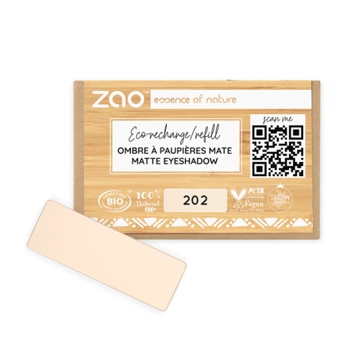 Matte Lidschatten (in rechteckiger Nachfüllpackung) - 100% natürlich, Bio & Vegan - Nr. 202, Braun Beige - Zao