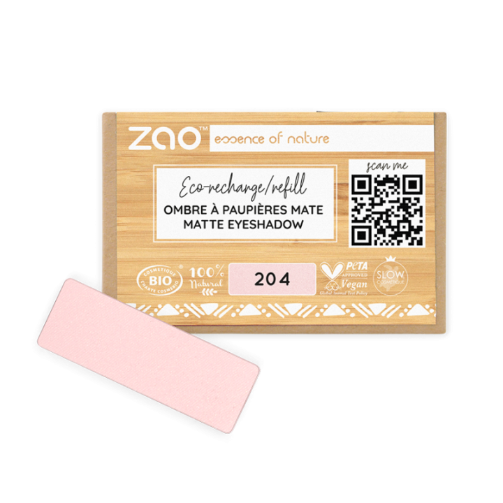 Fard à Paupières mats (en recharge rectangulaire) - 100% naturel, Bio & Vegan - N° 204, Vieux rose doré - Zao