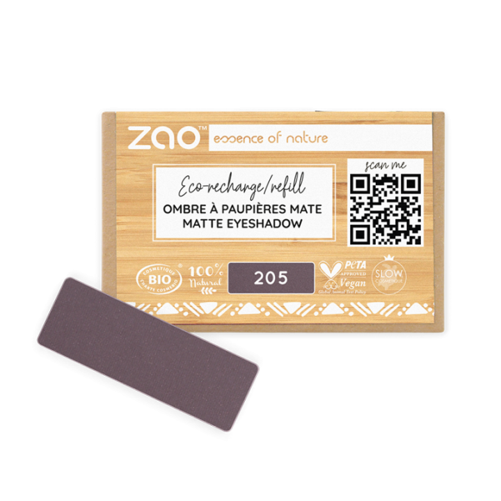 Fard à Paupières mats (en recharge rectangulaire) - 100% naturel, Bio & Vegan - N° 205, Violet sombre - Zao