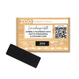 Fard à Paupières mats (en recharge rectangulaire) - 100% naturel, Bio & Vegan - N° 206, Noir/Eyeliner cake - Zao