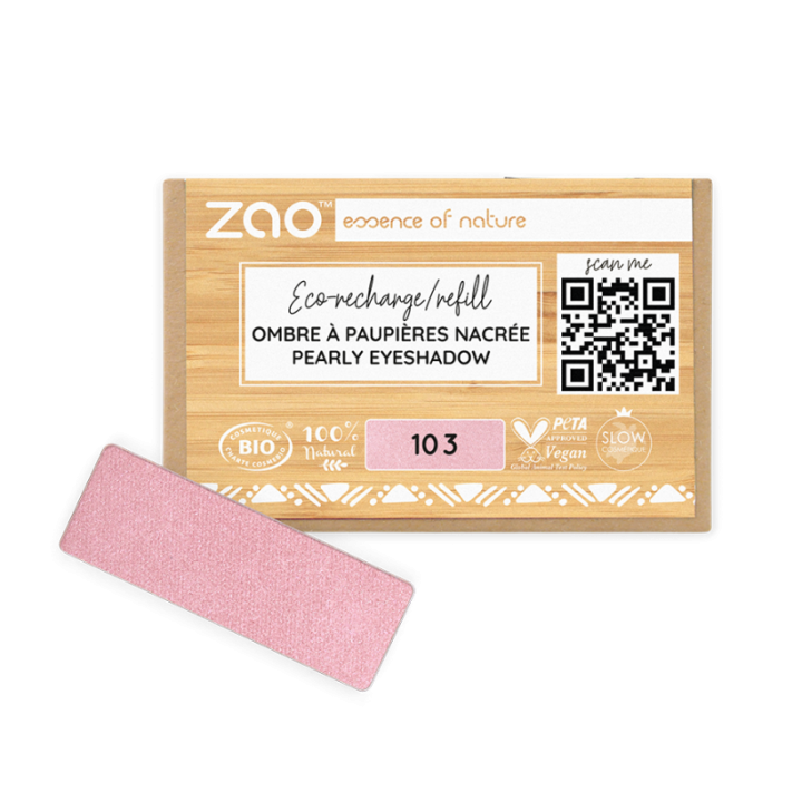 Perlmutt Lidschatten (in rechteckiger Nachfüllpackung) - 100% natürlich, bio & vegan - Nr. 103, Alte Rose- Zao