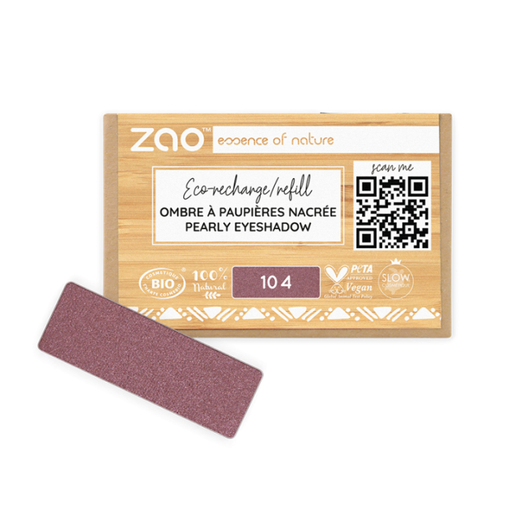 Ombretto perlato (ricarica rettangolare) - 100% naturale, biologico e vegano - N° 104, Granato - Zao