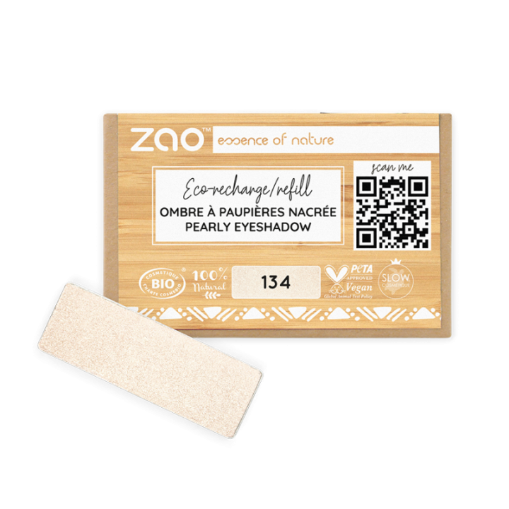Perlmutt Lidschatten (in rechteckiger Nachfüllpackung) - 100% natürlich, bio & vegan - Nr. 134, Goldene Perle - Zao