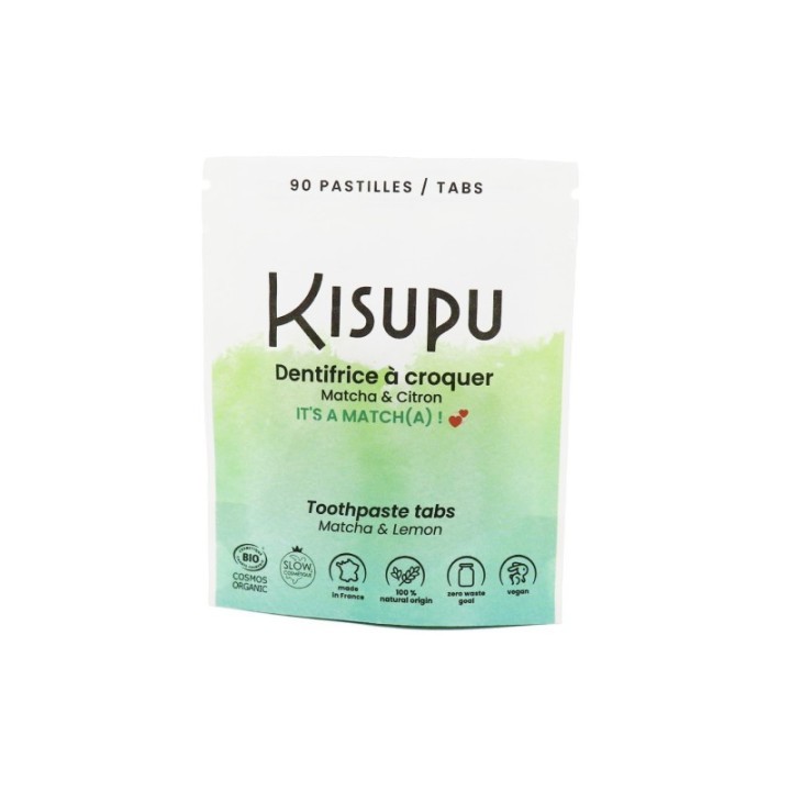 Dentifrice à croquer BIO & 100% naturel - Matcha & Lemon, It's a match(a) - 90 pastilles -  Kisupu