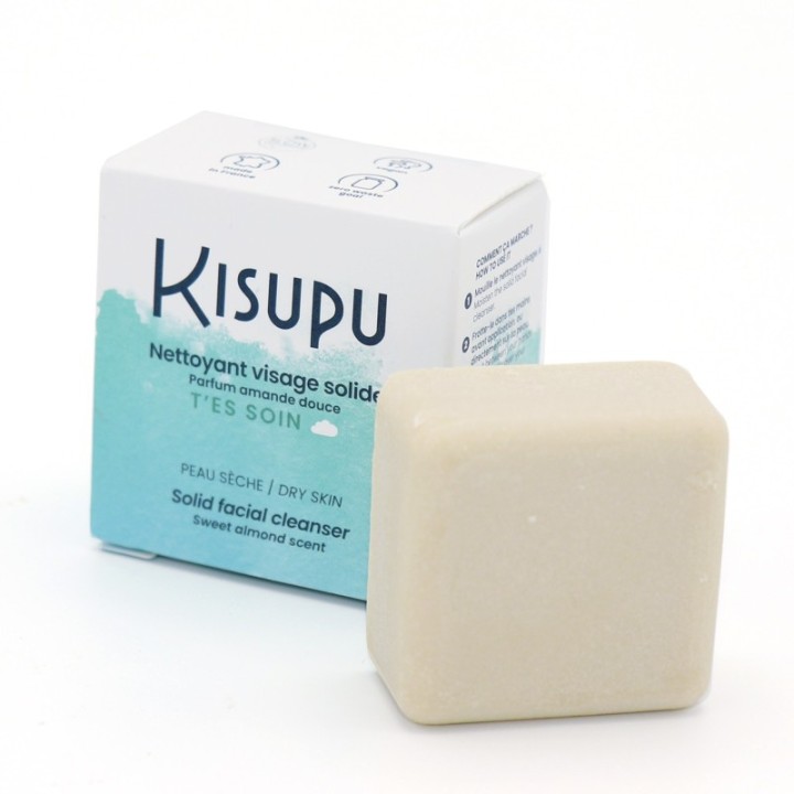 Lavaggio solido per il viso - Pelle secca, "T'es soin" - 28ml - Kisupu