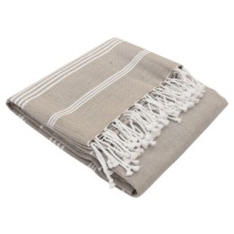 Fouta aus Bio-Baumwolle, Hammam-Kollektion, Weiß & Taupe - 100x200cm - Karawan