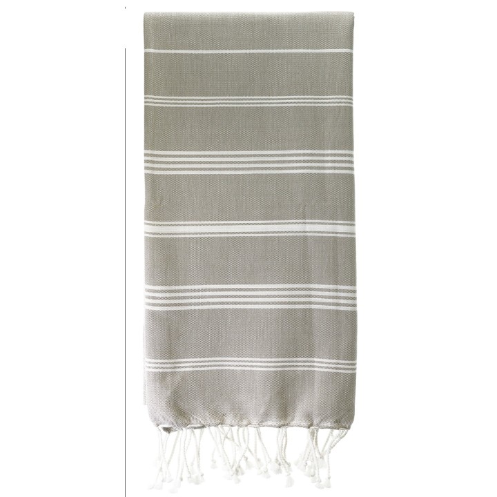 Fouta en coton biologique, Collection Hammam, Blanc & Taupe - 100x200cm - Karawan