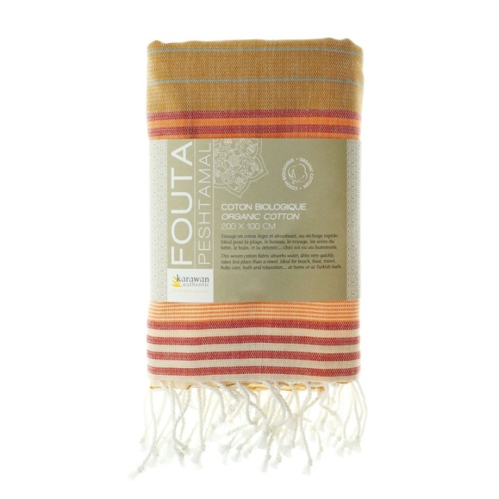 Fouta in cotone biologico, Collezione SUD, India Gold - 100x200cm - Karawan