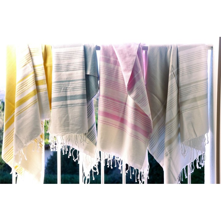 Fouta in cotone organico, collezione White Sand, White & Ginger - 90x160cm - Karawan