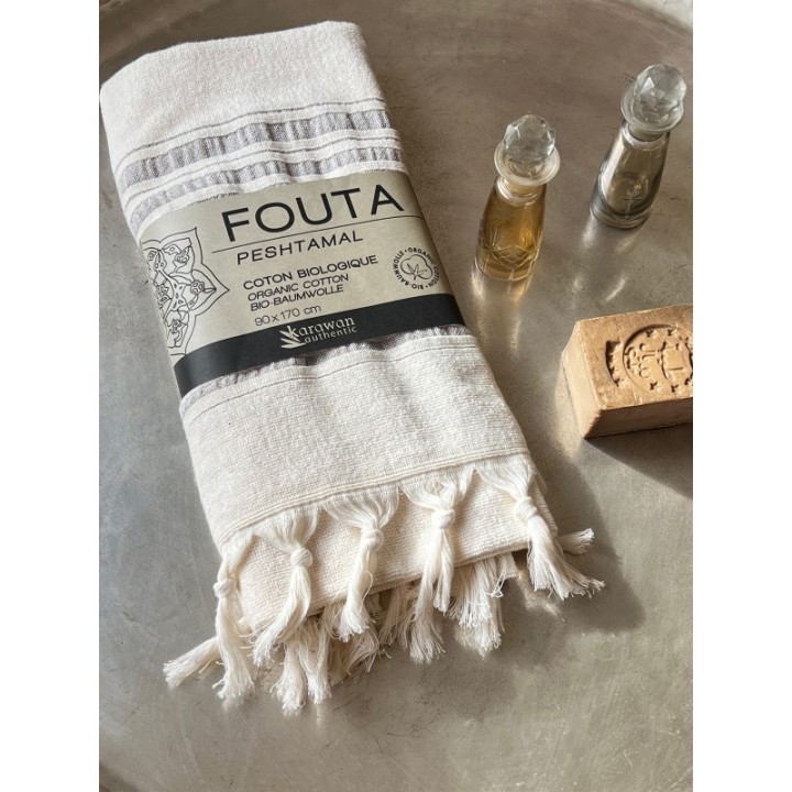 Fouta en coton biologique, Collection Dolce (1 face éponge), Moonstone - 90x170cm - Karawan