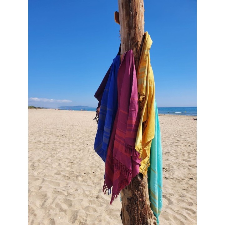 Fouta en coton biologique, Collection Garden, Blueberry - 90x160cm - Karawan