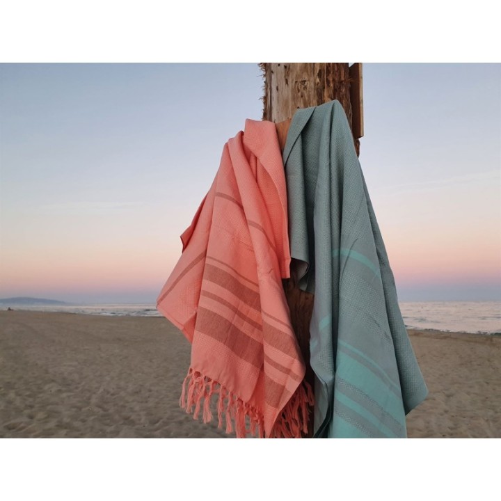 Fouta en coton biologique, Collection GARDEN, Corail - 90x160cm - Karawan