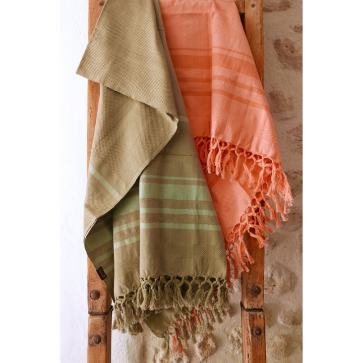 Fouta en coton biologique, Collection GARDEN, Corail - 90x160cm - Karawan
