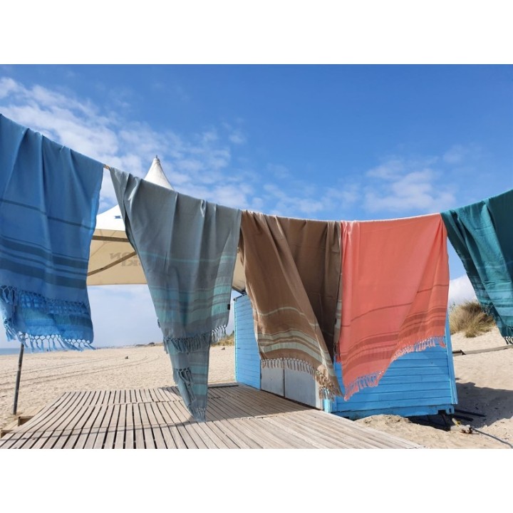 Fouta en coton biologique, Collection GARDEN, Corail - 90x160cm - Karawan