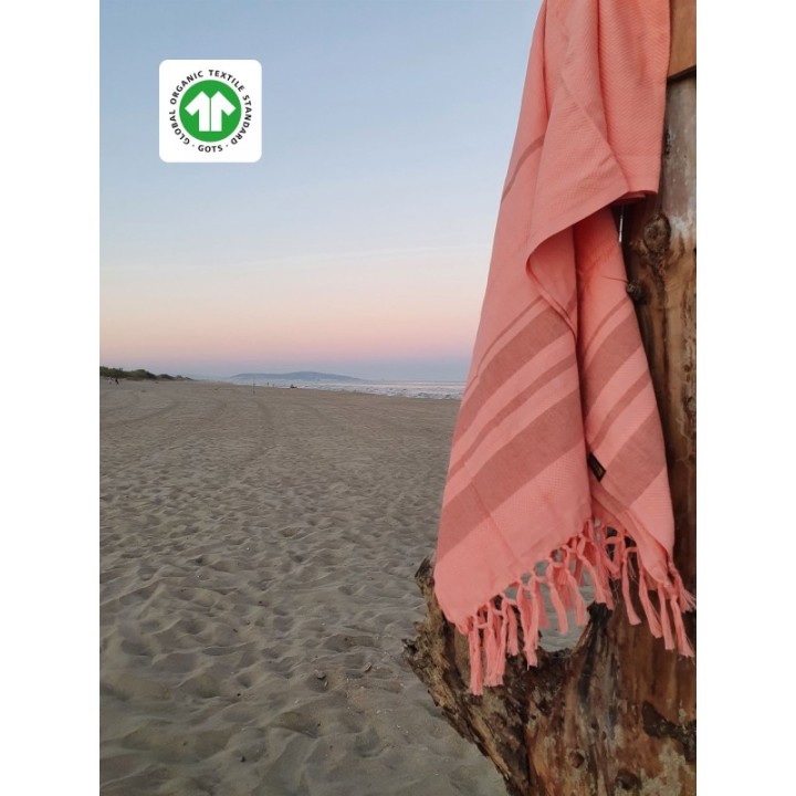 Fouta en coton biologique, Collection GARDEN, Corail - 90x160cm - Karawan