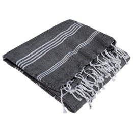 Fouta in cotone biologico, Collezione Hammam, Bianco e antracite - 100x200cm - Karawan