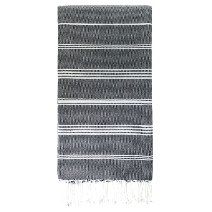 Fouta in cotone biologico, Collezione Hammam, Bianco e antracite - 100x200cm - Karawan