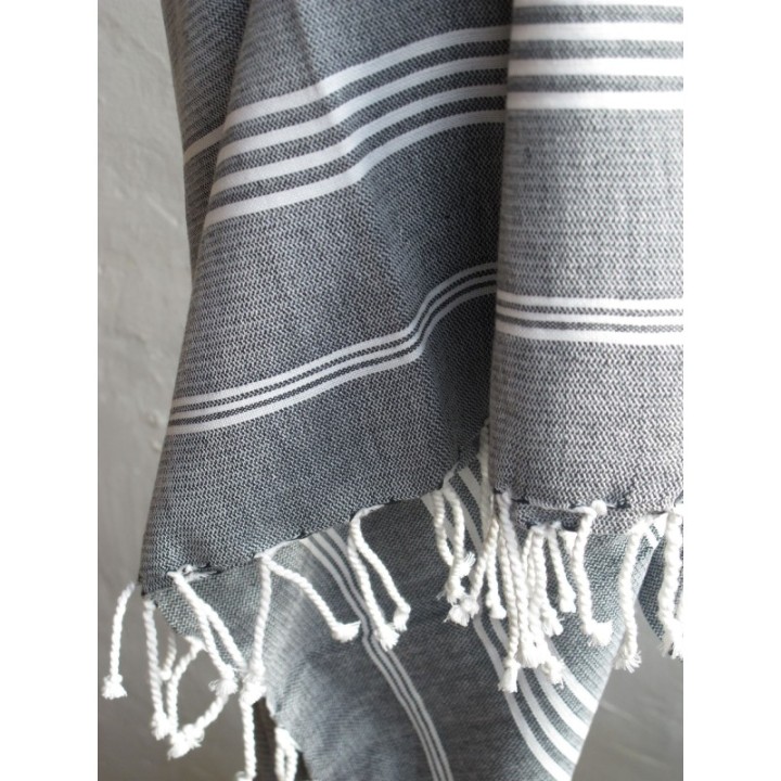 Fouta en coton biologique, Collection HAMMAM, Blanc & anthracite - 100x200cm - Karawan