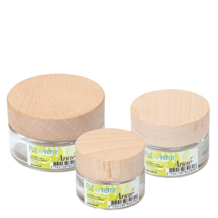 Pots en verre avec bouchon bois - 30ml - Anaé