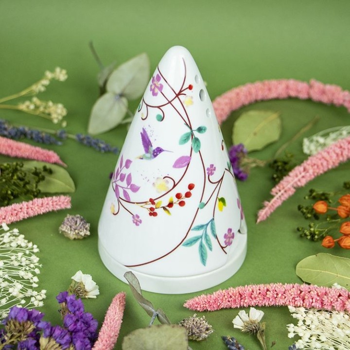 Diffuseur  de poudre de bois en porcelaine LUTIN "Fleurs" - Les encens du monde (Aromandise)