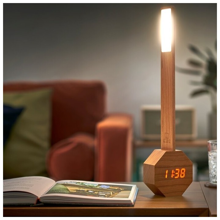 Sveglia portatile e lampada da tavolo, legno di ciliegio, Octagon One Plus - Gingko Design