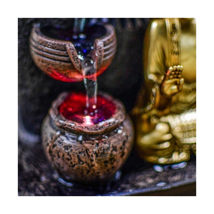 Fontaine à eau - Bouddha Bhava (avec statue & éclairage LED) - Zen'Light