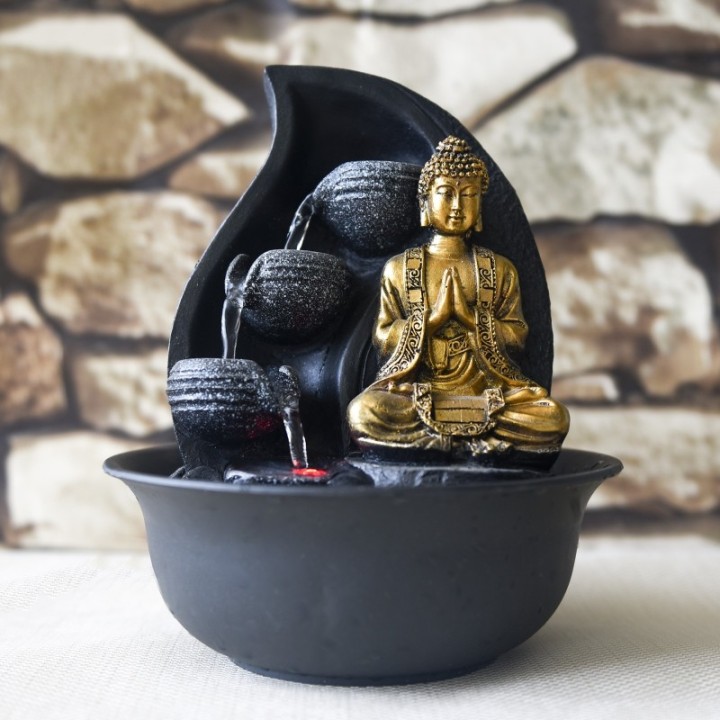Fontaine à eau - Bouddha Praya (avec statue & éclairage LED) - Zen'Light