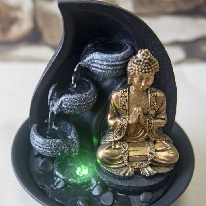 Fontaine à eau - Bouddha Praya (avec statue & éclairage LED) - Zen'Light