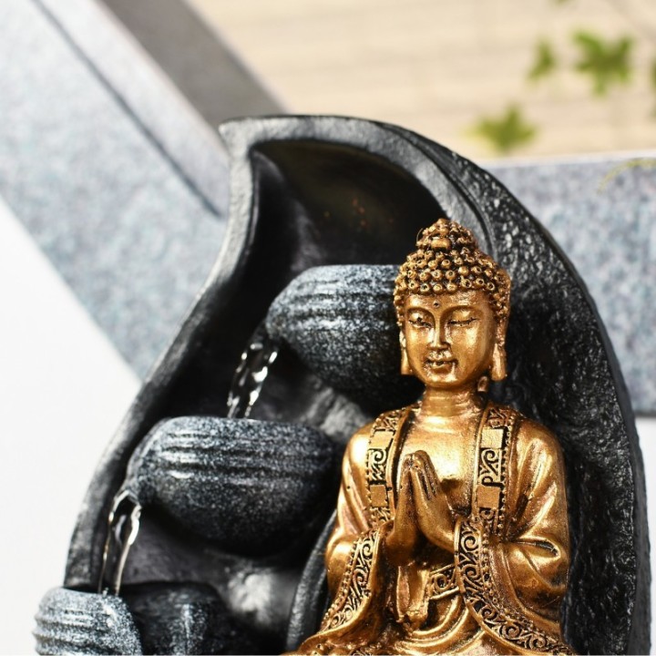 Fontaine à eau - Bouddha Praya (avec statue & éclairage LED) - Zen'Light