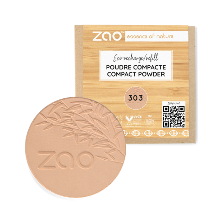 Nachfüllpack, Kompaktpuder Gesicht - 100% natürlich, Bio & Vegan - N°303, Beige-Braun - Zao
