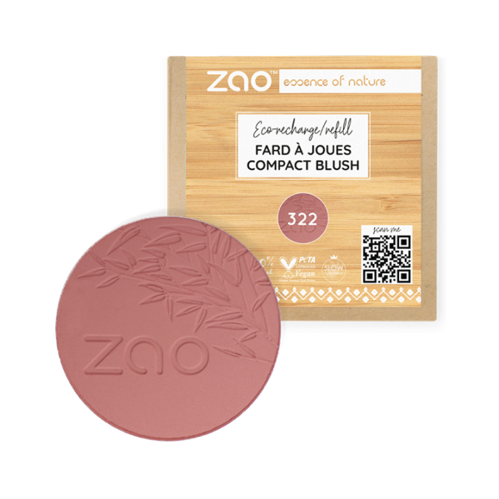 Nachfüller Puderrouge kompakt, Bio & Vegan - N° 322, Brown Pink - Zao