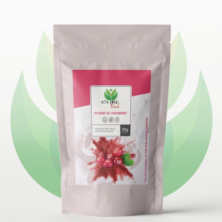 Polvere di mirtillo rosso (pura), anti-invecchiamento e depurativa - 50 g - CureFood