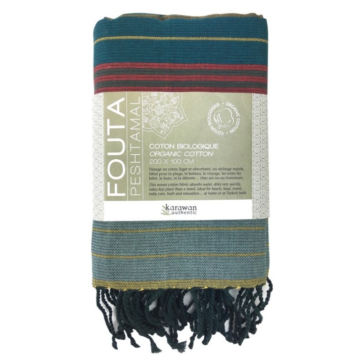 Fouta in cotone biologico, collezione EBENE, RedBlue - 100x200cm - Karawan