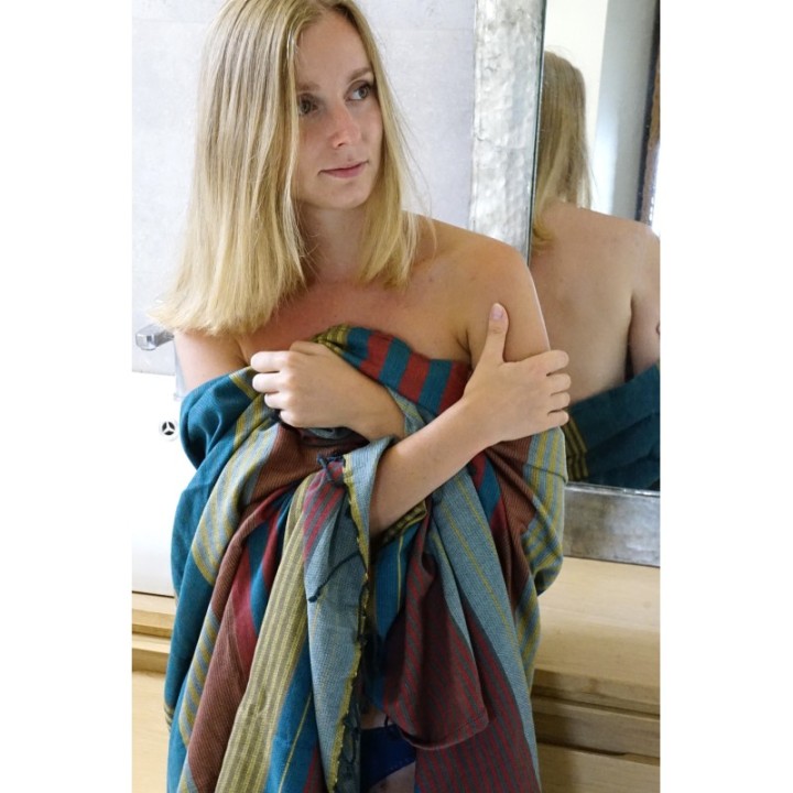 Fouta in cotone biologico, collezione EBENE, RedBlue - 100x200cm - Karawan