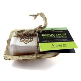 Ayurvedische Seife mit weichmachendem heiligem Basilikum in ihrem Palmblatt - Mini 20g - Karawan