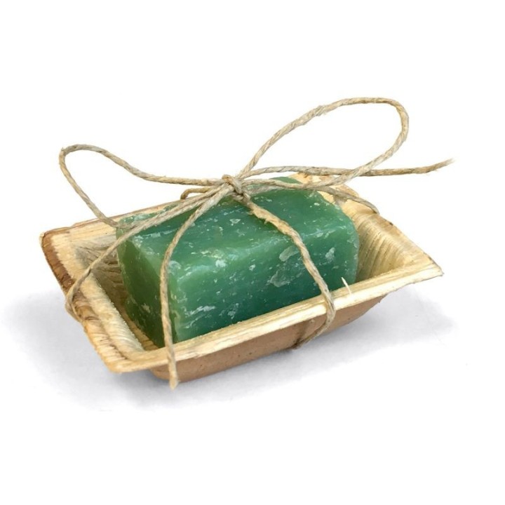 Ayurvedische Seife mit belebendem Vetiver in ihrem Palmblatt - Mini 20g - Karawan