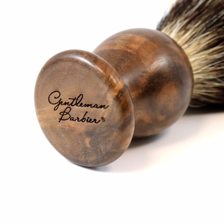 Blaireau de rasage en Noyer & Fleur de Poil de blaireau Blanc Européen - Gentleman Barbier