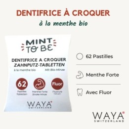 Dentifrice solide Suisse à la Menthe Bio, MOD, MOD fluor - 62 pastilles - Waya Cosmetics