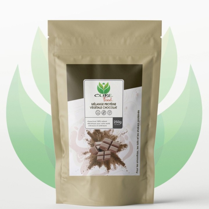 Pflanzliche Proteinmischung, Schokolade (100% natürlich), Genuss für Ihr Wohlbefinden - 250g - CureFood