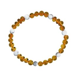 Bracelet en pierre naturelle pour adultes - Ambre & Howlite - 19cm - Irréversible Bijoux