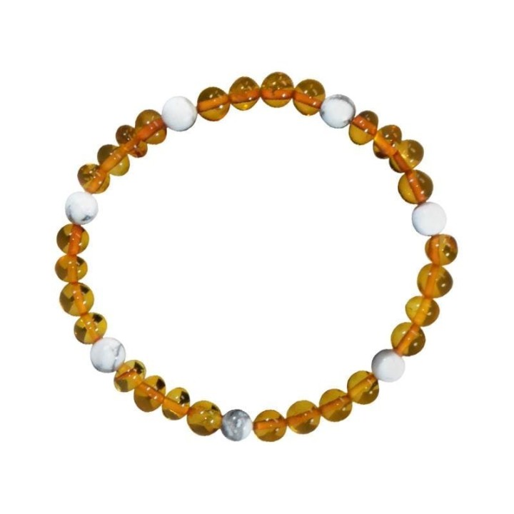 Bracciale in pietra naturale per adulti - Ambra e Howlite - 19 cm - Irréversible Bijoux