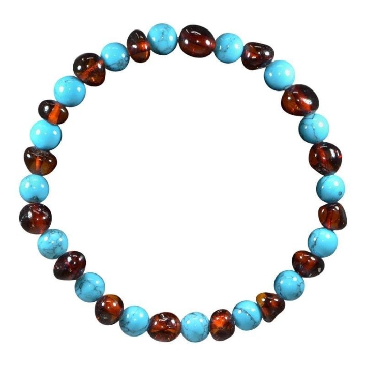 Bracciale in pietre naturali per adulti - Ambra cognac e turchese blu - 19 cm - Irréversible Bijoux