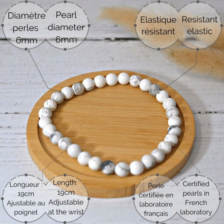 Bracciale in pietra naturale per adulti - Howlite e magnesite - 19 cm - Irréversible Bijoux