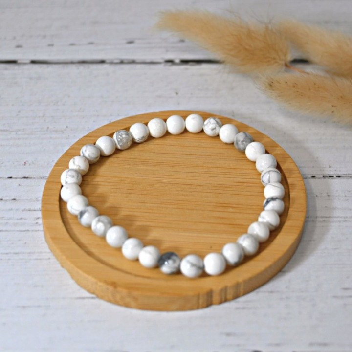 Bracelet en pierre naturelle pour adultes - Howlite & Magnésite - 19cm - Irréversible Bijoux