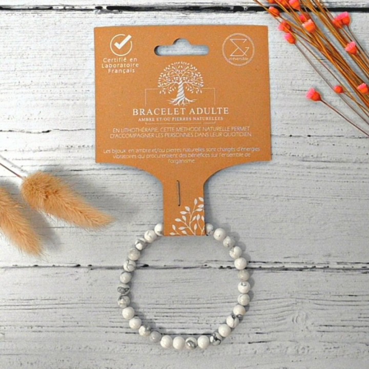 Bracciale in pietra naturale per adulti - Howlite e magnesite - 19 cm - Irréversible Bijoux