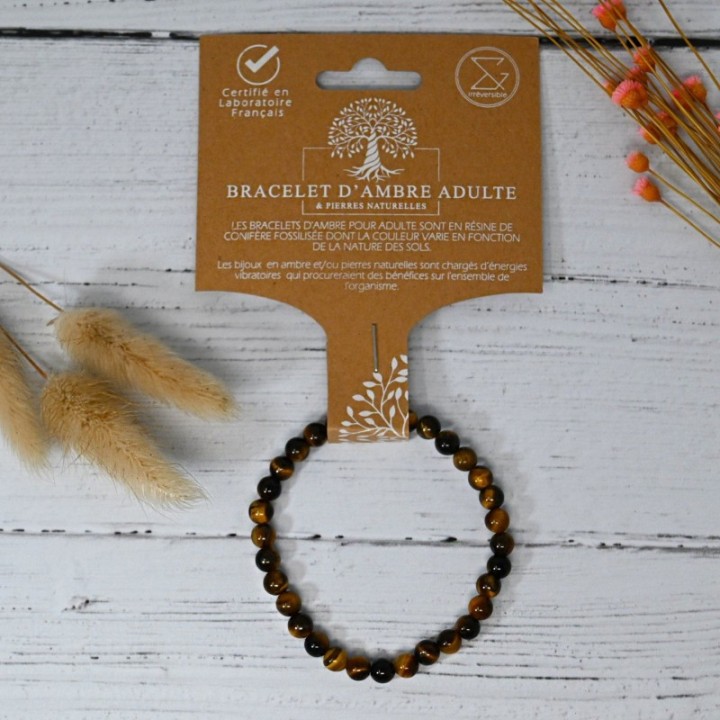 Bracciale in pietre naturali per adulti - Occhio di tigre marrone - 19 cm - Irréversible Bijoux